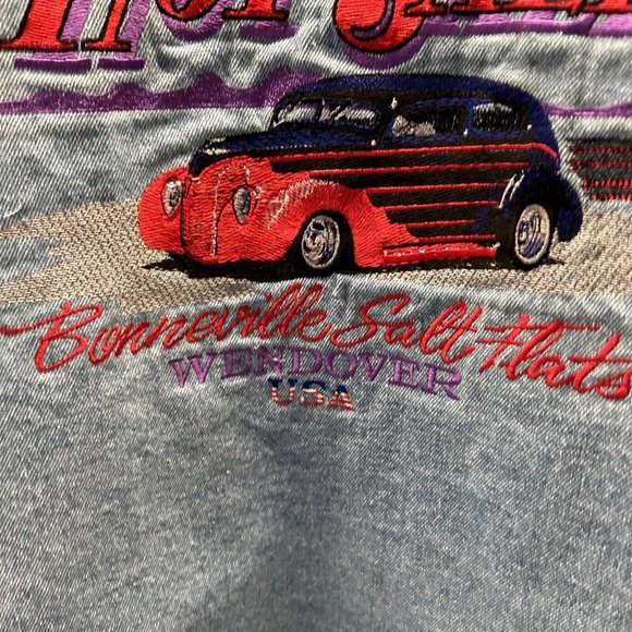 Vtg Bonneville Flats Racing Hot Salt Wendover Denim Jacket Varsity Size XL - Picture 9 of 16